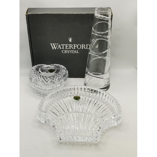 263 - Jasper Conran Waterford Crystal Aura Stem Vase H20.5cm, Waterford Crystal Shell Tray and Heart Shape... 