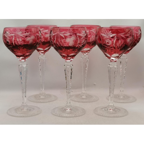 273 - x6 Vintage German Nachtmann Crystal Wine Hock Goblets in red colour