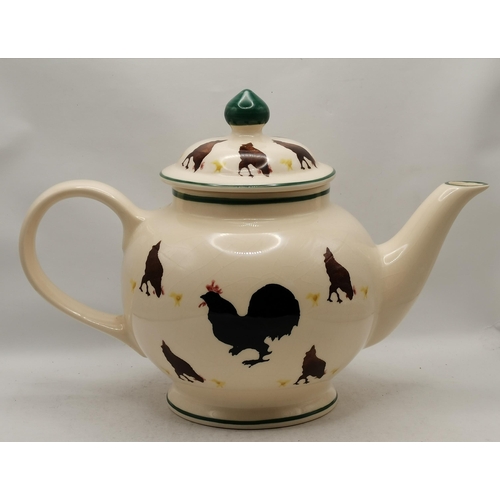 276 - An early Emma Bridgewater ceramic teapot, the cream ground sponge decorated with black cockerels, br... 