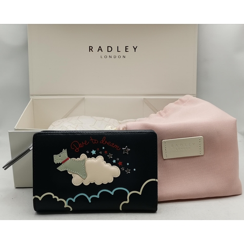 294 - New dark blue Radley leather purse with dust bag and box 