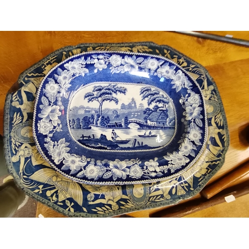 156 - x4 antique meat platters blue and white