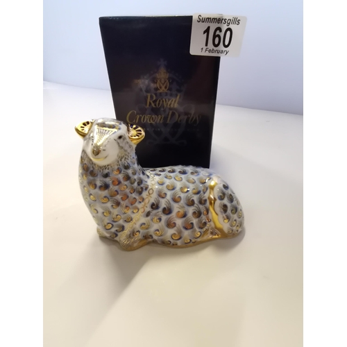 160 - Royal Crown Derby Paperweight - Sheep with Gold stopper and original box