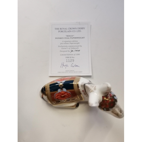 164 - Royal Crown Derby Paperweight - Donkey Foal 'Holly' Signature edition with Certificate No 1129 exclu... 