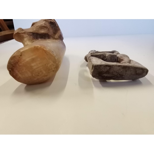 187 - Carved animal head, possibly quartz plus stone figure