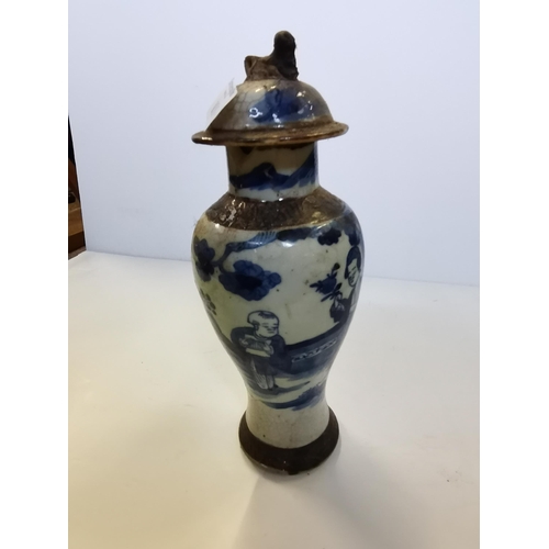 188 - x3 Oriental antique pieces - Teapot  27cm Ht, blue and white vase 30cm Ht  and coloured vase 26cm Ht... 