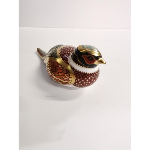 189a - Royal Crown Derby Paperweight - Woodland Pheasant with Gold Stopper and original box