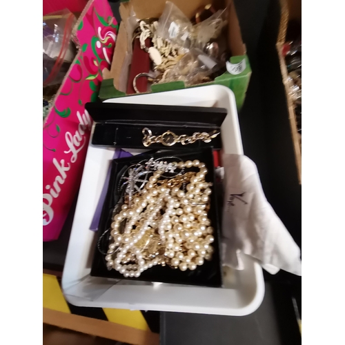 508 - Box of costume jewellery - pearls, watches etc