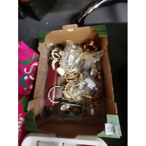 509 - Box of costume jewellery and cutlery