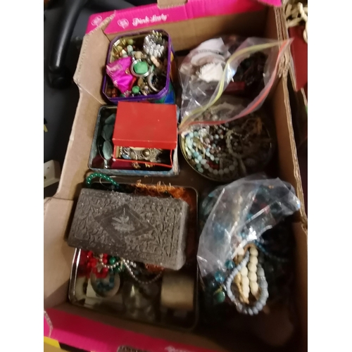 510 - Large box of costume jewellery mainly beads, bracelets, brooches etc