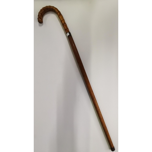 523 - A Victorian Customs Officer's rummage probe/sword stick, with faux bamboo curved handle, the sheath ... 