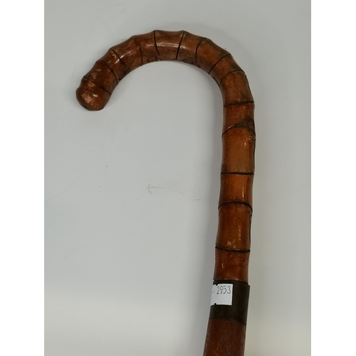 523 - A Victorian Customs Officer's rummage probe/sword stick, with faux bamboo curved handle, the sheath ... 