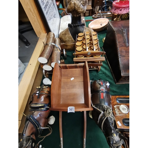 561 - x2 Vintage Melba Ware Shire horses and 3 carts