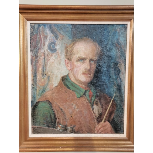 578 - Harry Bateman (20th Century), 'A Brush With Myself', self portrait, oil on board, signed lower right... 