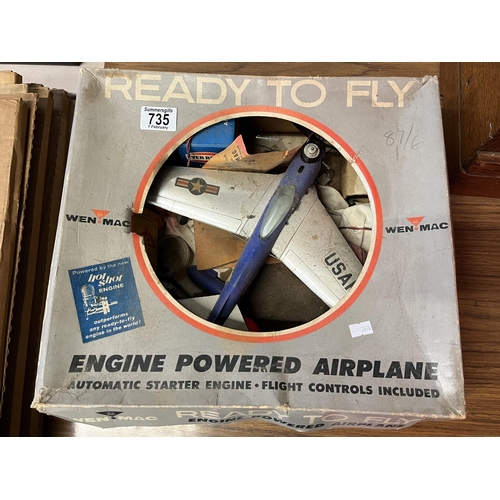 735 - A vintage Wen-Mac 'Ready to Fly' engine powered airplane, in box. Aircraft 32cm nose to tail