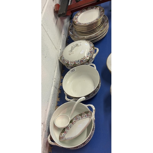 763 - Bridgewood part dinner service including 12 dinner plates, 8 side plates, 3 serving dishes (1 with l... 