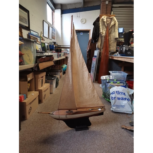 707A - A wooden model pond yacht, 'Orion', with canvas sails, on wooden stand, with fitted case. Approx. 12... 