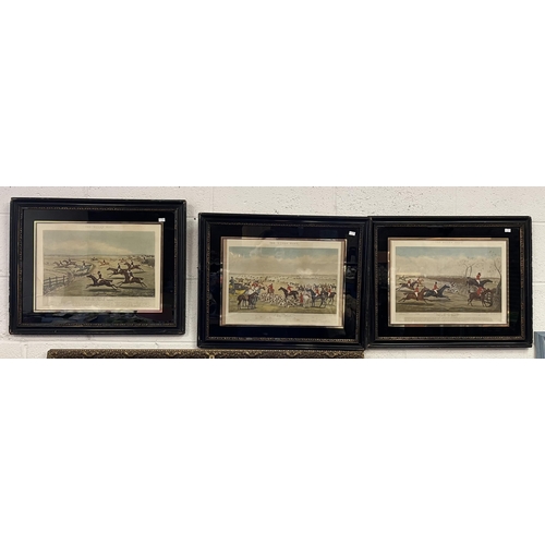 711 - A group of eight hunting pictures/prints, framed, including a trio of Quorn Hunt hand-coloured engra... 