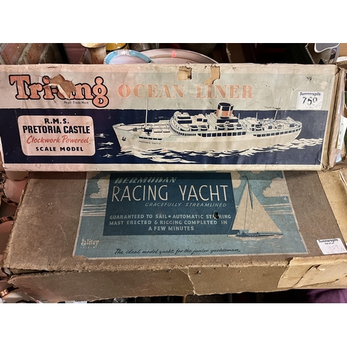 759 - A Tri-ang Ocean Liner model, 'R.M.S. Pretoria Castle', clockwork powered, in original box; together ... 