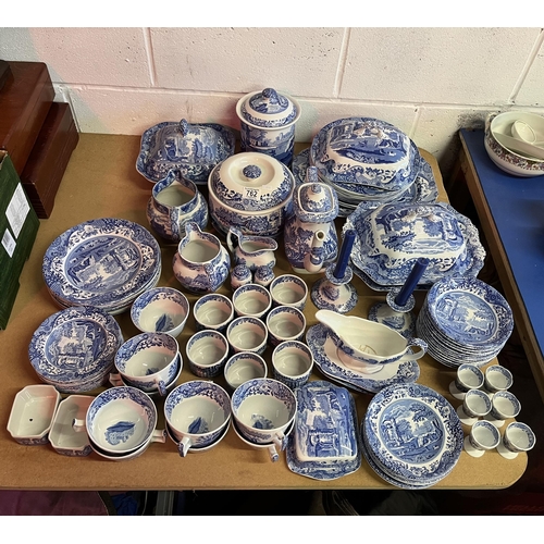 762 - A large collection of blue and white Spode tablewares, including plates, jugs, tureens, ramekins, eg... 