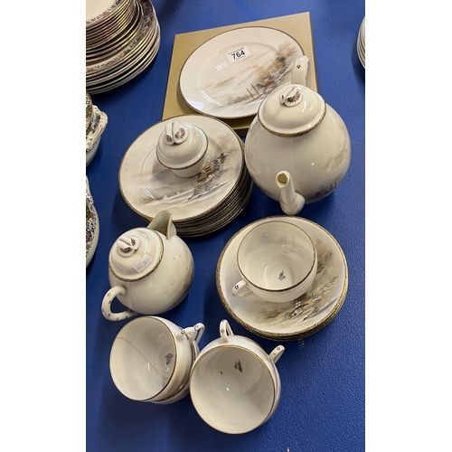 764 - Vintage Art Deco Japanese eggshell porcelain tea set (a/f) comprising of x6 cups, x6 saucers, x6 sid... 