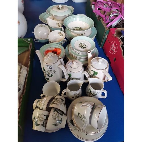 812 - A Wood & Sons 'Alpine White' ironstone part tea service; together with a Johnson Bros 'Pareek' part ... 