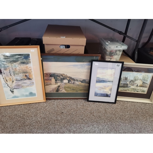 816 - Four original landscape watercolours, framed, including two by Jane Glue (Scottish, b.1958), 'Stenne... 