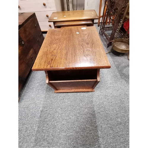 975 - Dark oak nest of tables (x3 ) plus magazine rack table