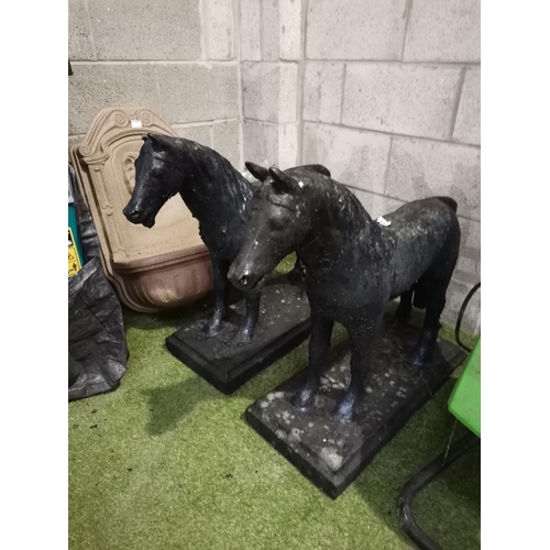 984 - Pair of stone miniature horses on base possibly Victorian  L78cm x H75cm