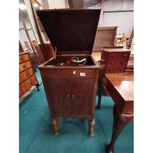 1074 - HMV gramophone in fitted music cabinet model 156