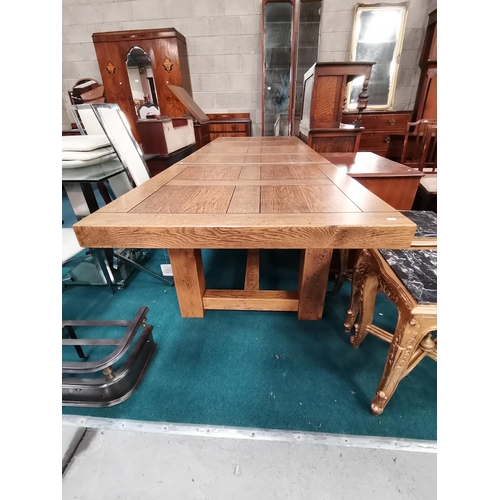 1076 - Solid Oak extending refrectory dining table 260cm x 90cm (when extended)