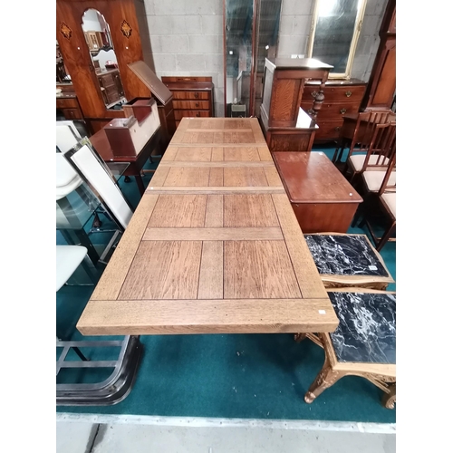 1076 - Solid Oak extending refrectory dining table 260cm x 90cm (when extended)