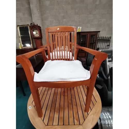 1081 - Attractive extending wooden garden dining table with 4 matching carver chairs cream cushions240cm x ... 