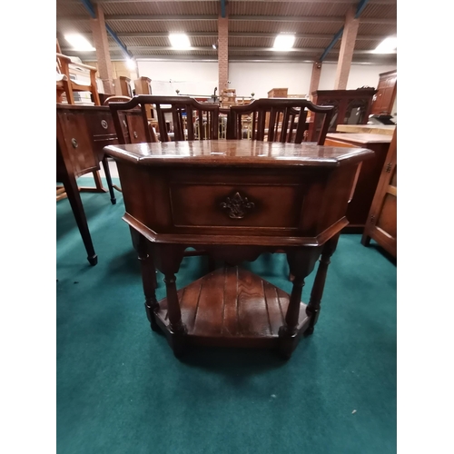 1089 - Dark Oak corner table with drawer and shelf under