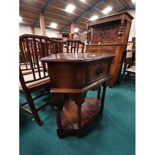 1089 - Dark Oak corner table with drawer and shelf under