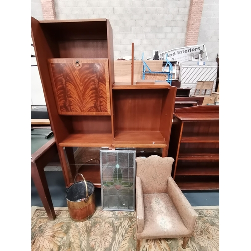 1093 - Mid century mahogany and inlaid understairs drinks cabinet with glass shelves