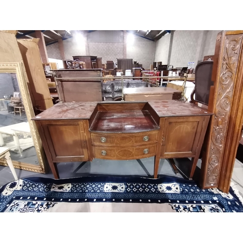 1196 - Edwardian Inlaid sideboard with brass rail W167cm