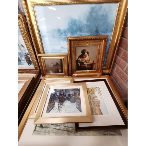 1205 - Large collection of framed pictures & paintings