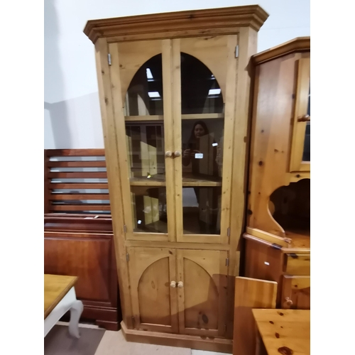 1219 - Tall Pine glazed top corner cupboard W90cm x H202cm