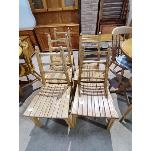 1219m - x5 Vintage Pine Ladder Back chairs