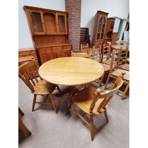 1219n - Pine kitchen table (round) and 3 chairs D100cm