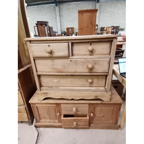 1219v - 3ht Antique Pine drawers W90cm x H76cm plus Antique pine Tv cabinet W118cm x H49cm