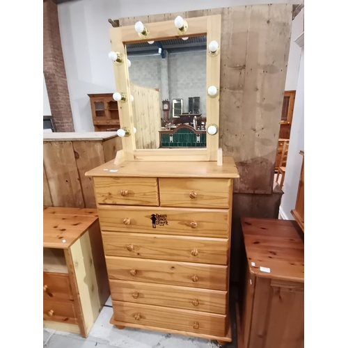 1219y - 6ht chest of drawers (2 over 5) plus pine vanity mirror with lights