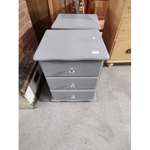 1220a - Painted Grey Pine bedside drawers with crystal effect handles