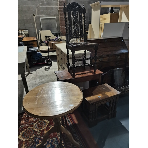 1098 - Misc. furniture Incl Oak barley twist hall chair, tables, pine table etc