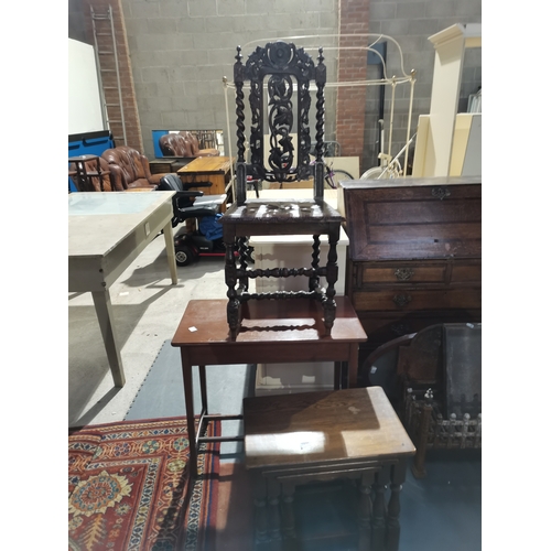 1098 - Misc. furniture Incl Oak barley twist hall chair, tables, pine table etc