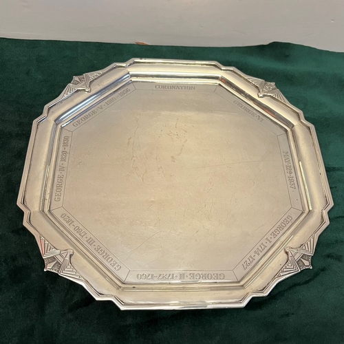 334 - Royal Interest: An Art Deco commemorative silver salver by Mappin & Webb Ltd, Sheffield 1936, octago... 