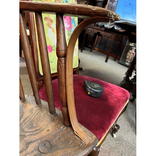 666 - An early stick back Windsor chair ( having metal bracket repair)