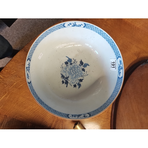 191 - A large blue and white ceramic punch bowl, early 19th Century, decorated in the Chinese taste with f... 