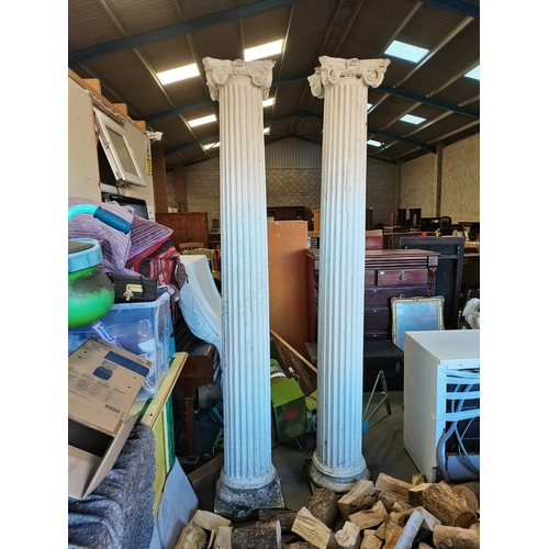 1220j - A pair of 8ft corinthian columns possibly fibre- glass on concrete base