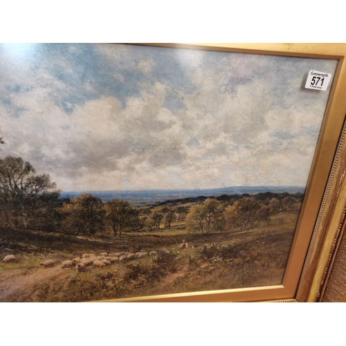 571 - 19th Century Oil painting of Sheep in a valley signed A.A Glendening 1903 bottom right Framed under ... 